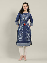Neck Printed Denim Kurta